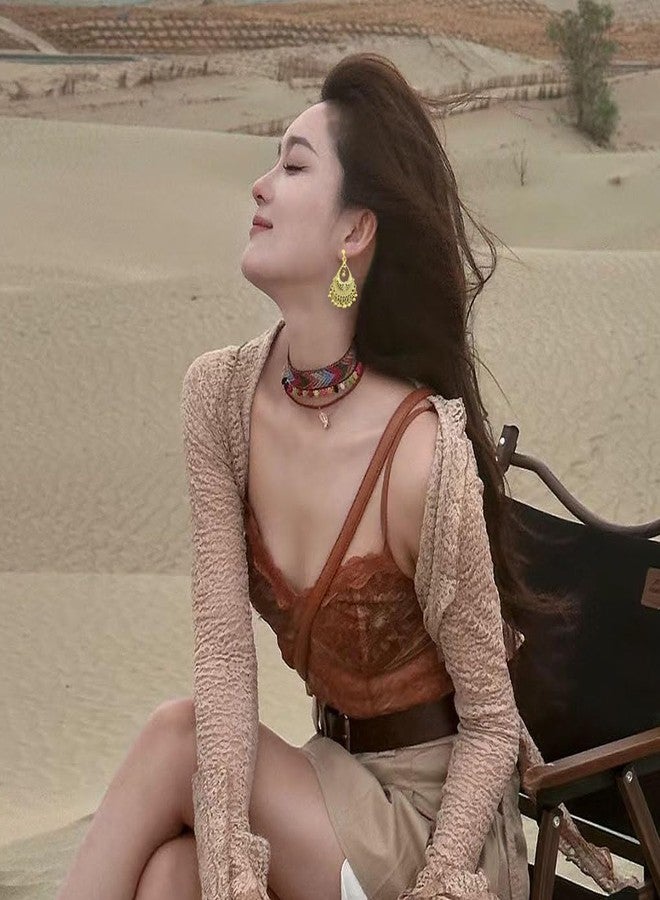 Cykdohy Vintage Indian Jhumka Jhumki Statement Clip On Earring Boho Ethnic for Women Bollywood Traditional Gypsy Bohemian Gold-tone Small Balls Tassel Dangle Drop Festival Holiday Party Non Pierced Ears Jewelry - Image 5